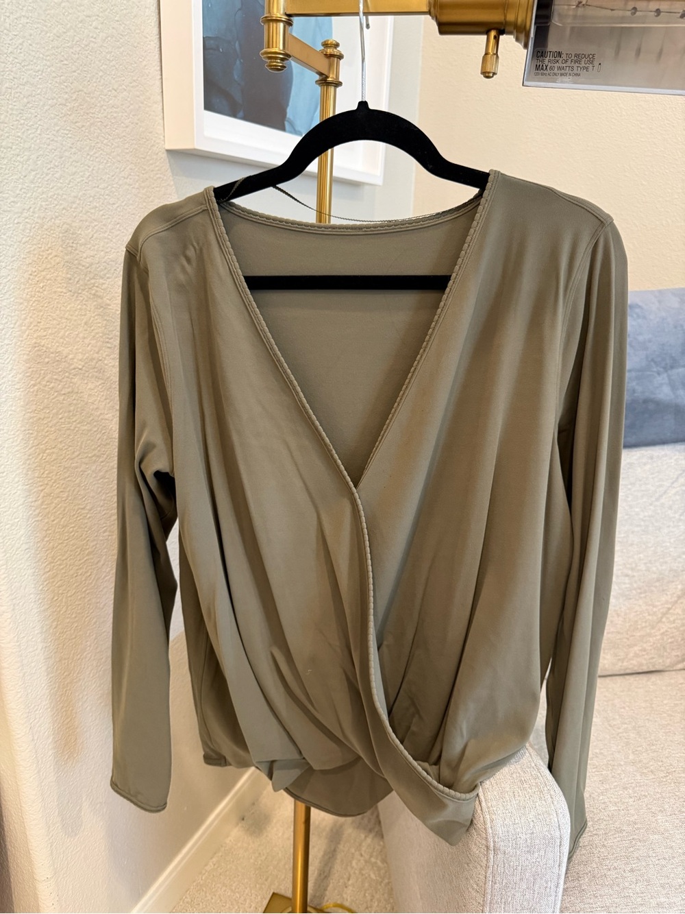 Lululemon Olive Green Draped V-Neck Long Sleeve Top